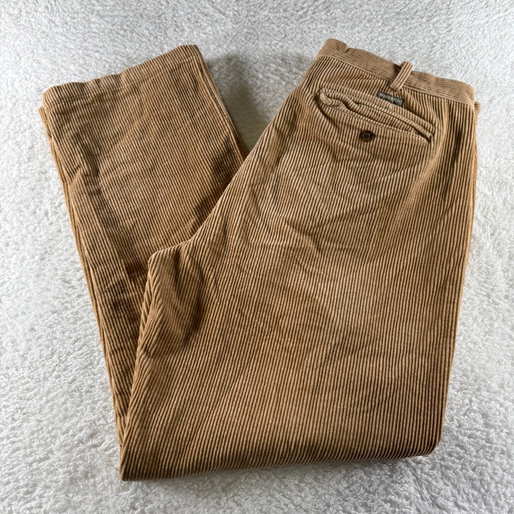 Vintage Woolrich Pants Mens 36x32 Khaki‎ Cotton Corduroy Pleated Relaxed Fit